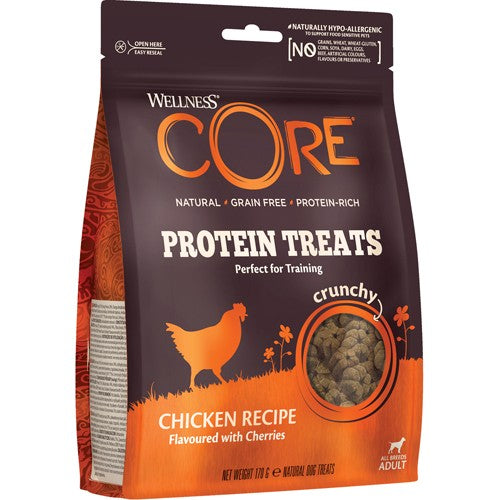 Core beroligende proteingodbiter med kylling
